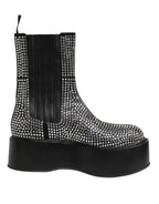 Dolce & Gabbana Black Crystal Strass Mid Calf Short Boots Shoes - Zeiniez