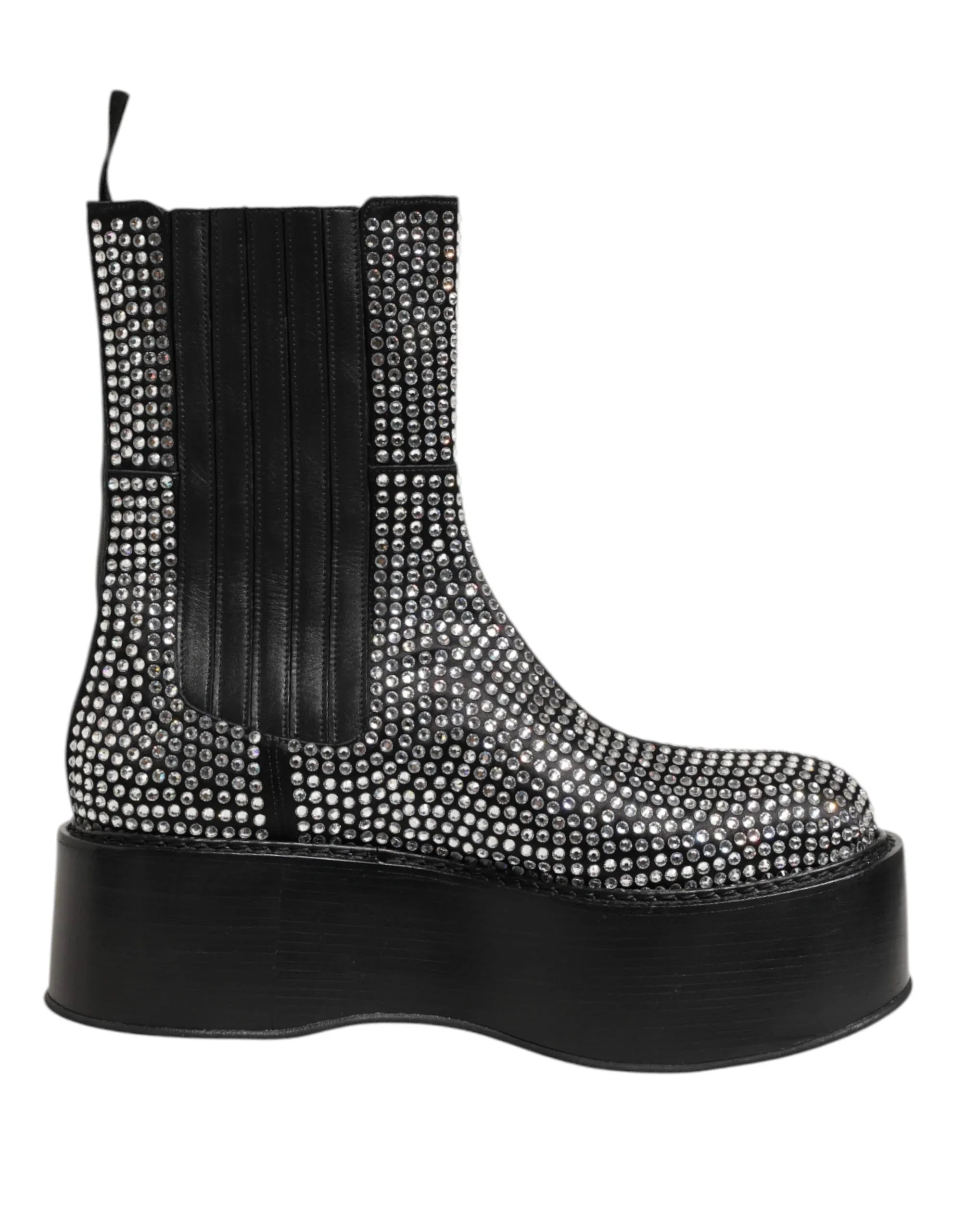 Dolce & Gabbana Black Crystal Strass Mid Calf Short Boots Shoes - Zeiniez