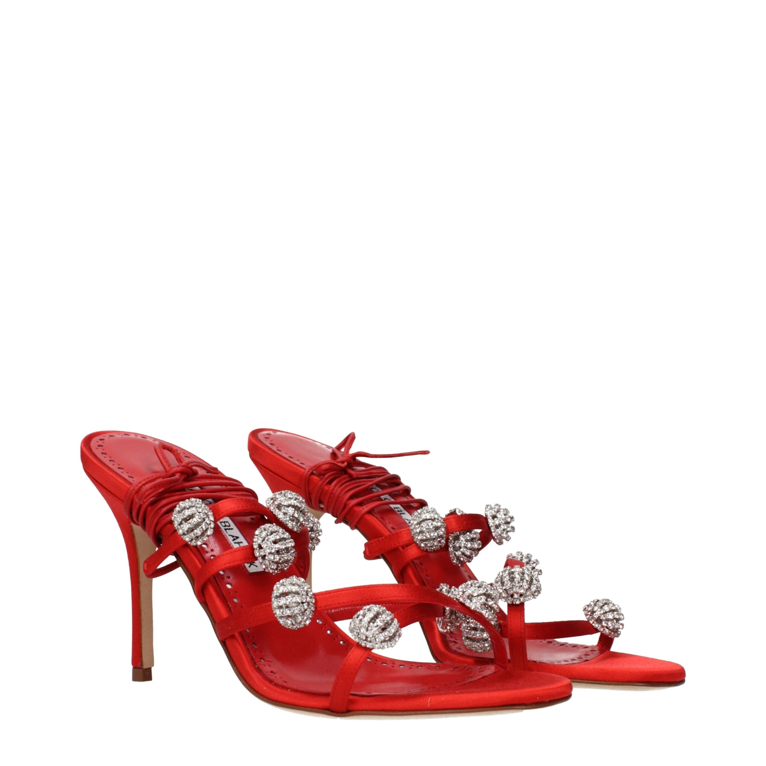 Manolo Blahnik Red Satin Stiletto Heel Sandals