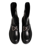 Dolce & Gabbana Black Logo Plaque Mid Calf Biker Boots Shoes