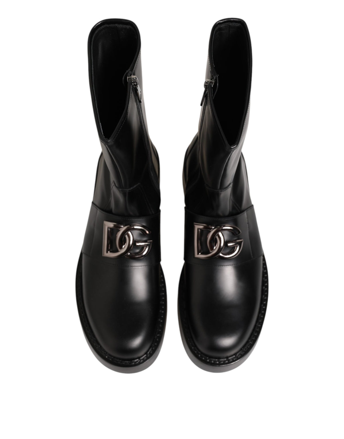 Dolce & Gabbana Black Logo Plaque Mid Calf Biker Boots Shoes