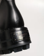 Dolce & Gabbana Black Logo Plaque Mid Calf Biker Boots Shoes