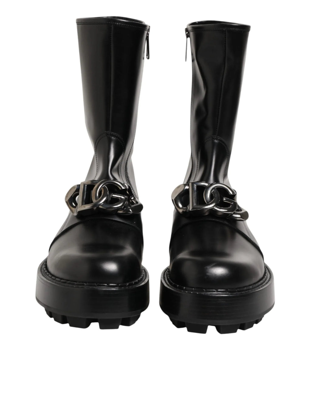 Dolce & Gabbana Black Logo Plaque Mid Calf Biker Boots Shoes - Zeiniez