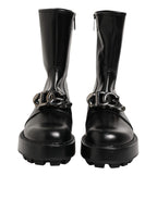 Dolce & Gabbana Black Logo Plaque Mid Calf Biker Boots Shoes - Zeiniez