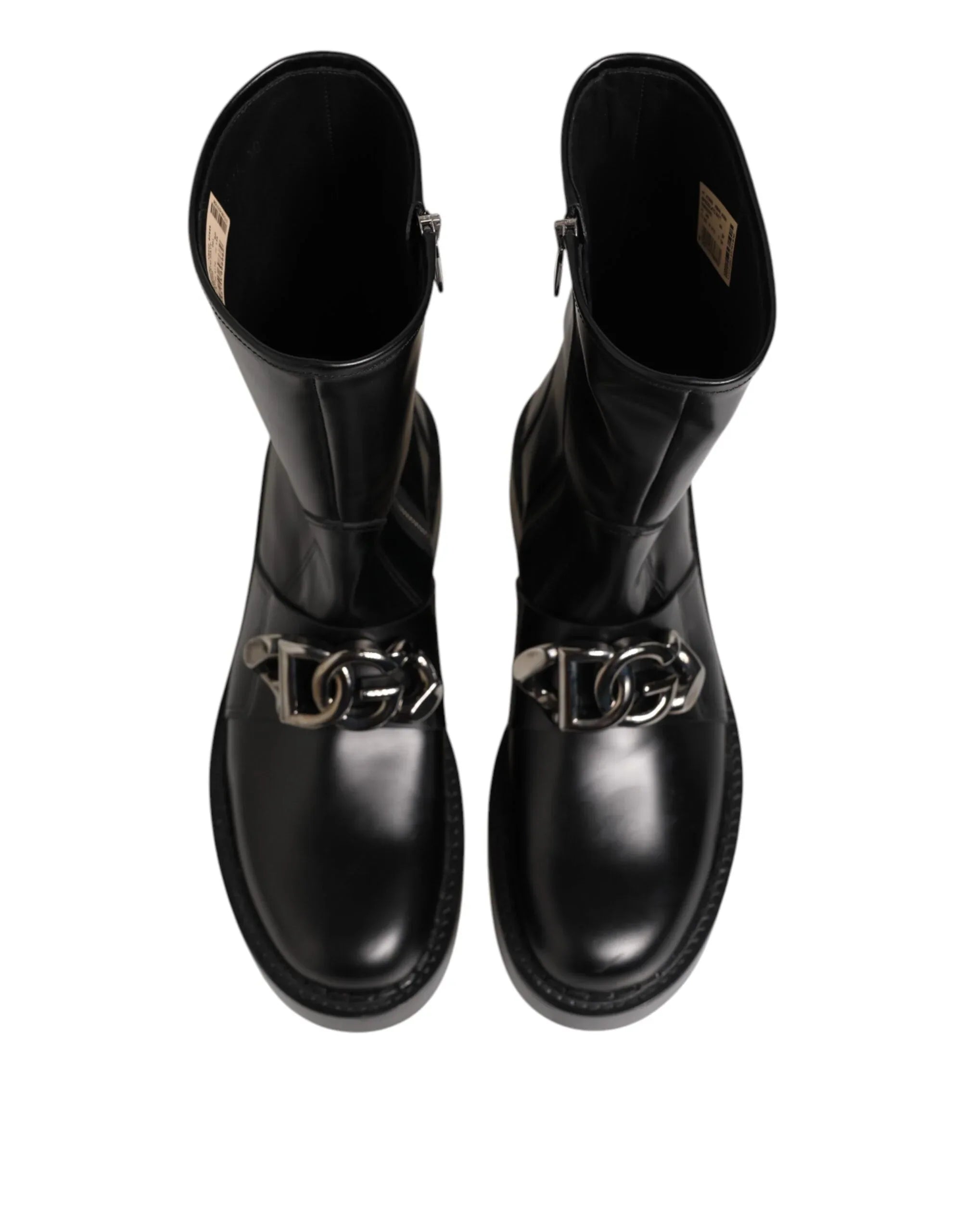Dolce & Gabbana Black Logo Plaque Mid Calf Biker Boots Shoes - Zeiniez