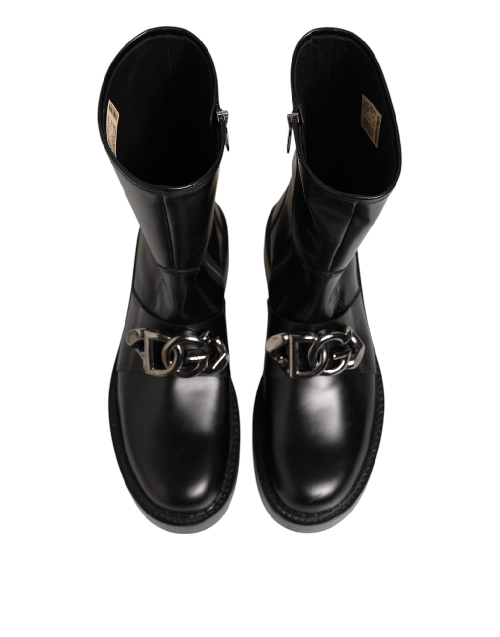 Dolce & Gabbana Black Logo Plaque Mid Calf Biker Boots Shoes