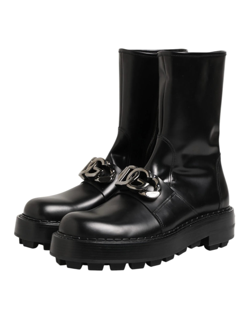 Dolce & Gabbana Black Logo Plaque Mid Calf Biker Boots Shoes - Zeiniez