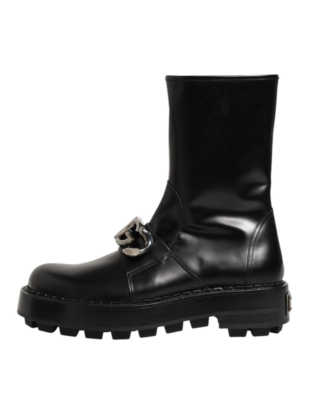 Dolce & Gabbana Black Logo Plaque Mid Calf Biker Boots Shoes - Zeiniez