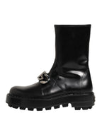 Dolce & Gabbana Black Logo Plaque Mid Calf Biker Boots Shoes - Zeiniez