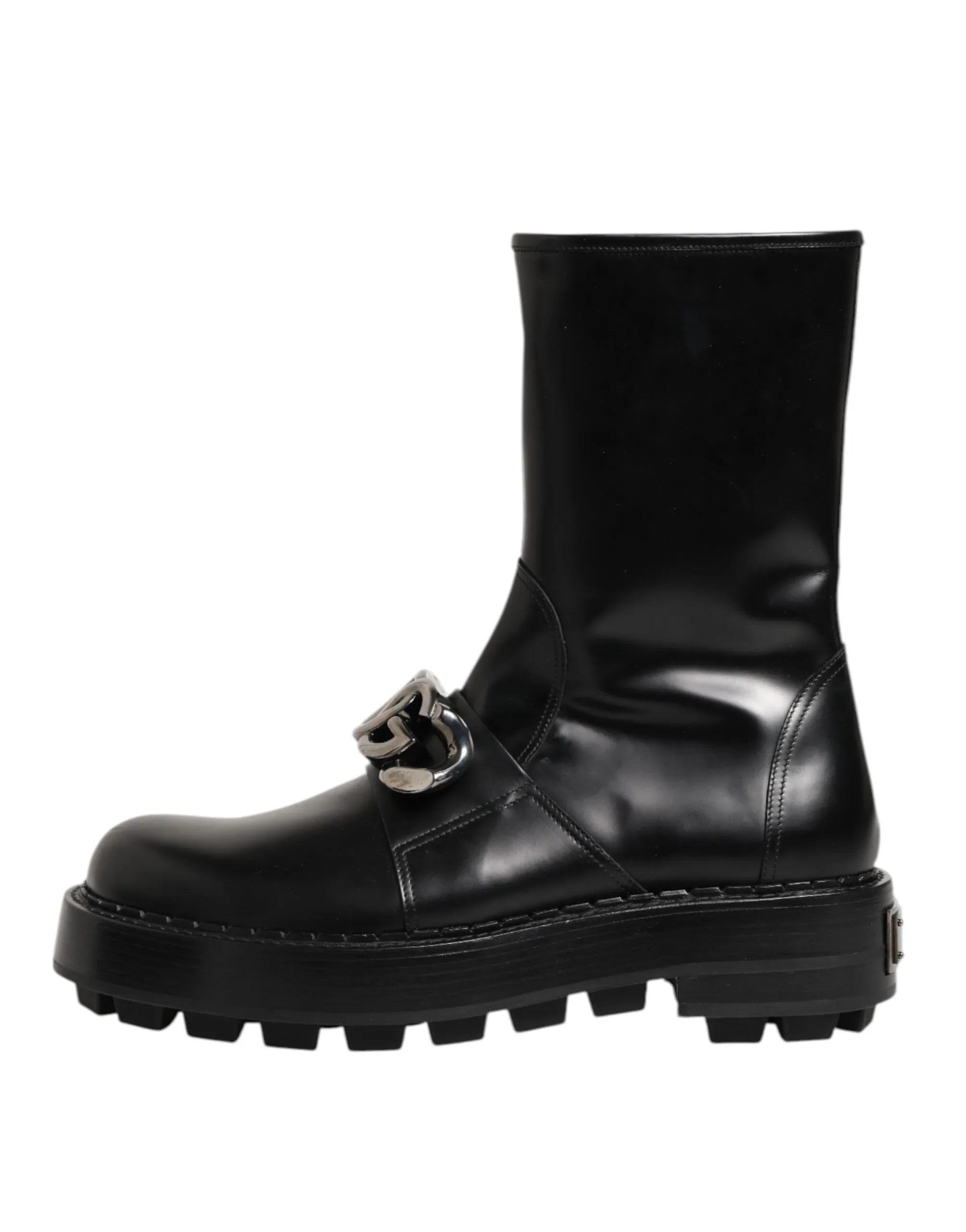 Dolce & Gabbana Black Logo Plaque Mid Calf Biker Boots Shoes - Zeiniez