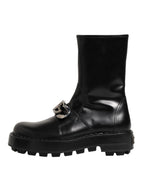 Dolce & Gabbana Black Logo Plaque Mid Calf Biker Boots Shoes