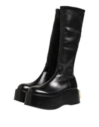 Dolce & Gabbana Black Logo Plaque Over The Calf Boots Shoes - Zeiniez