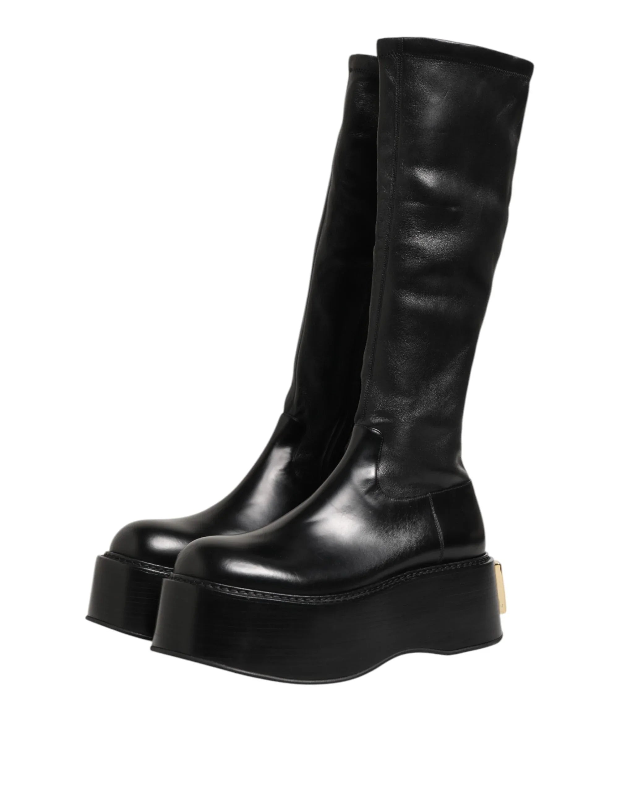 Dolce & Gabbana Black Logo Plaque Over The Calf Boots Shoes - Zeiniez