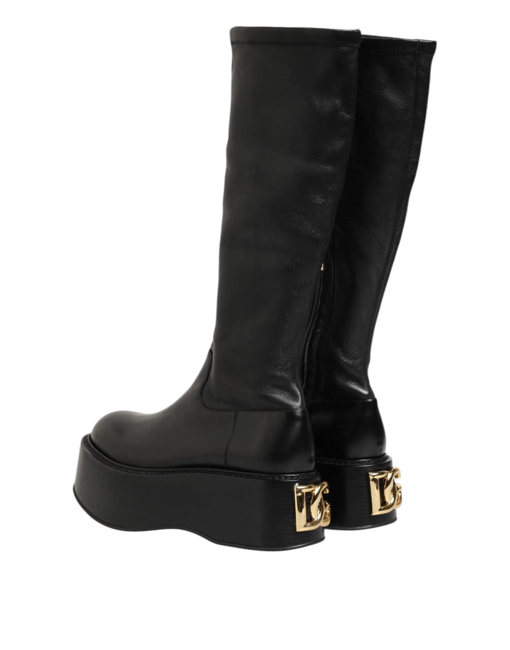 Dolce & Gabbana Black Logo Plaque Over The Calf Boots Shoes - Zeiniez