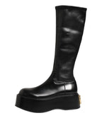 Dolce & Gabbana Black Logo Plaque Over The Calf Boots Shoes - Zeiniez