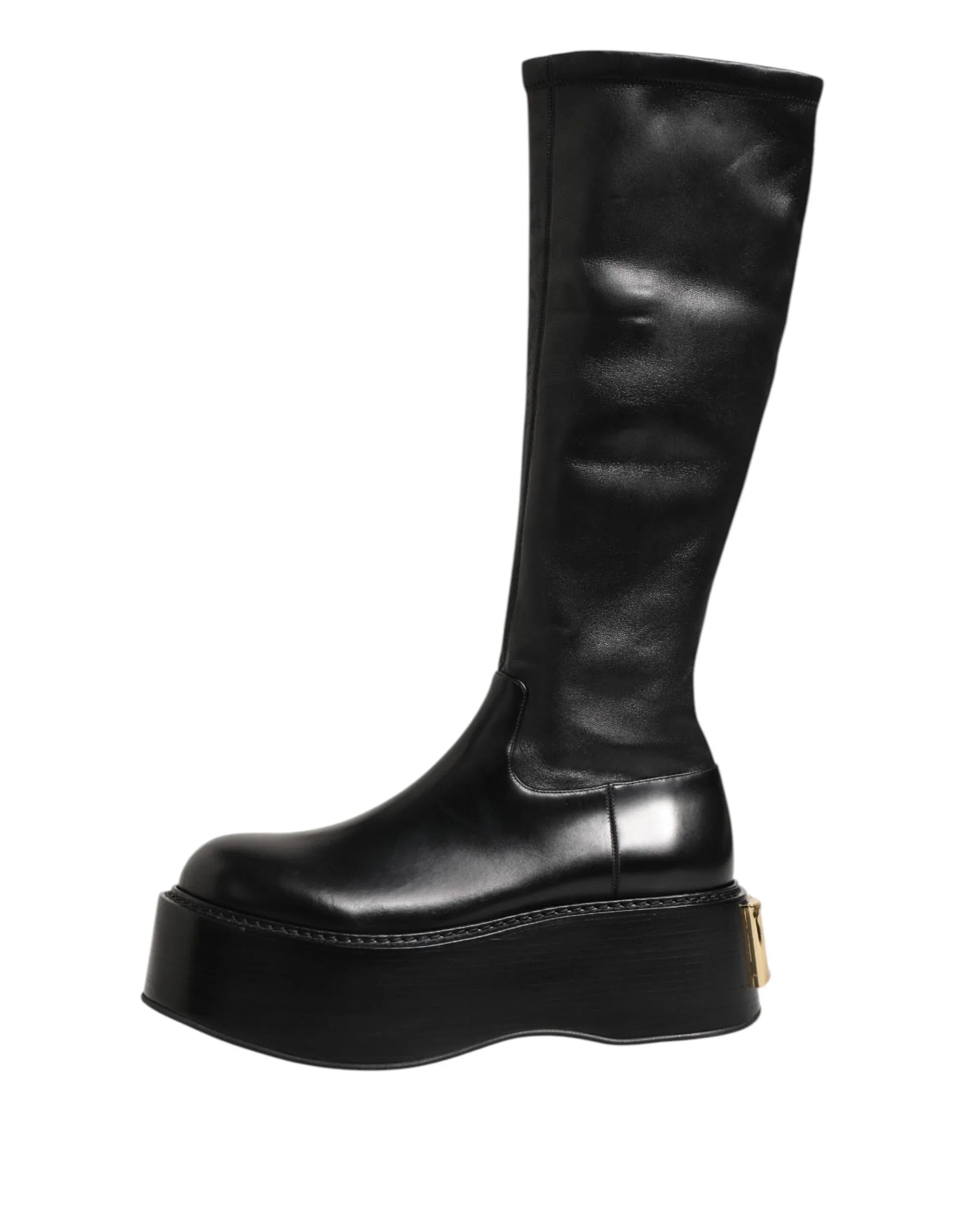 Dolce & Gabbana Black Logo Plaque Over The Calf Boots Shoes - Zeiniez