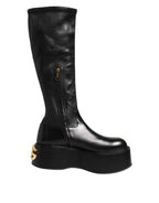 Dolce & Gabbana Black Logo Plaque Over The Calf Boots Shoes - Zeiniez