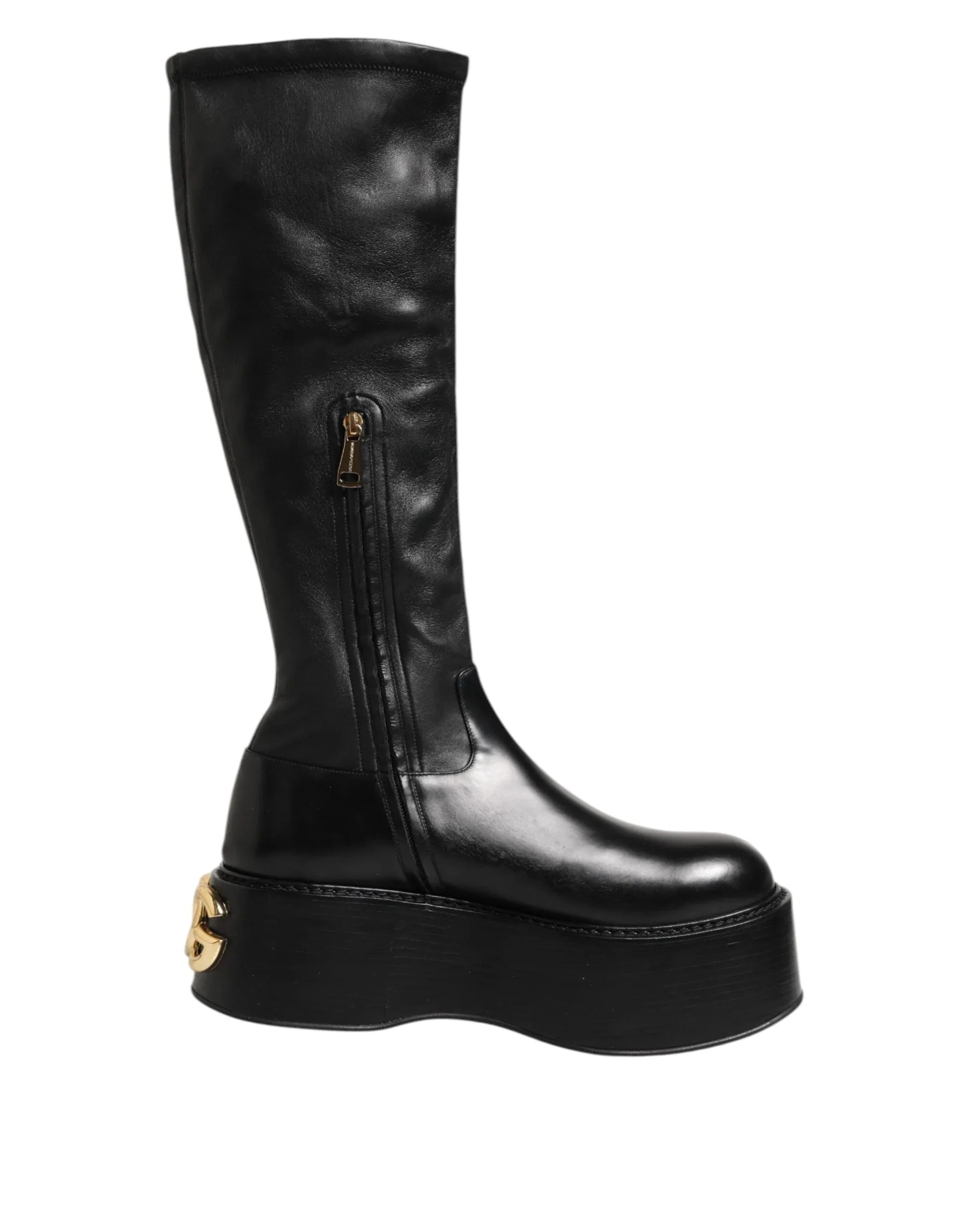 Dolce & Gabbana Black Logo Plaque Over The Calf Boots Shoes - Zeiniez