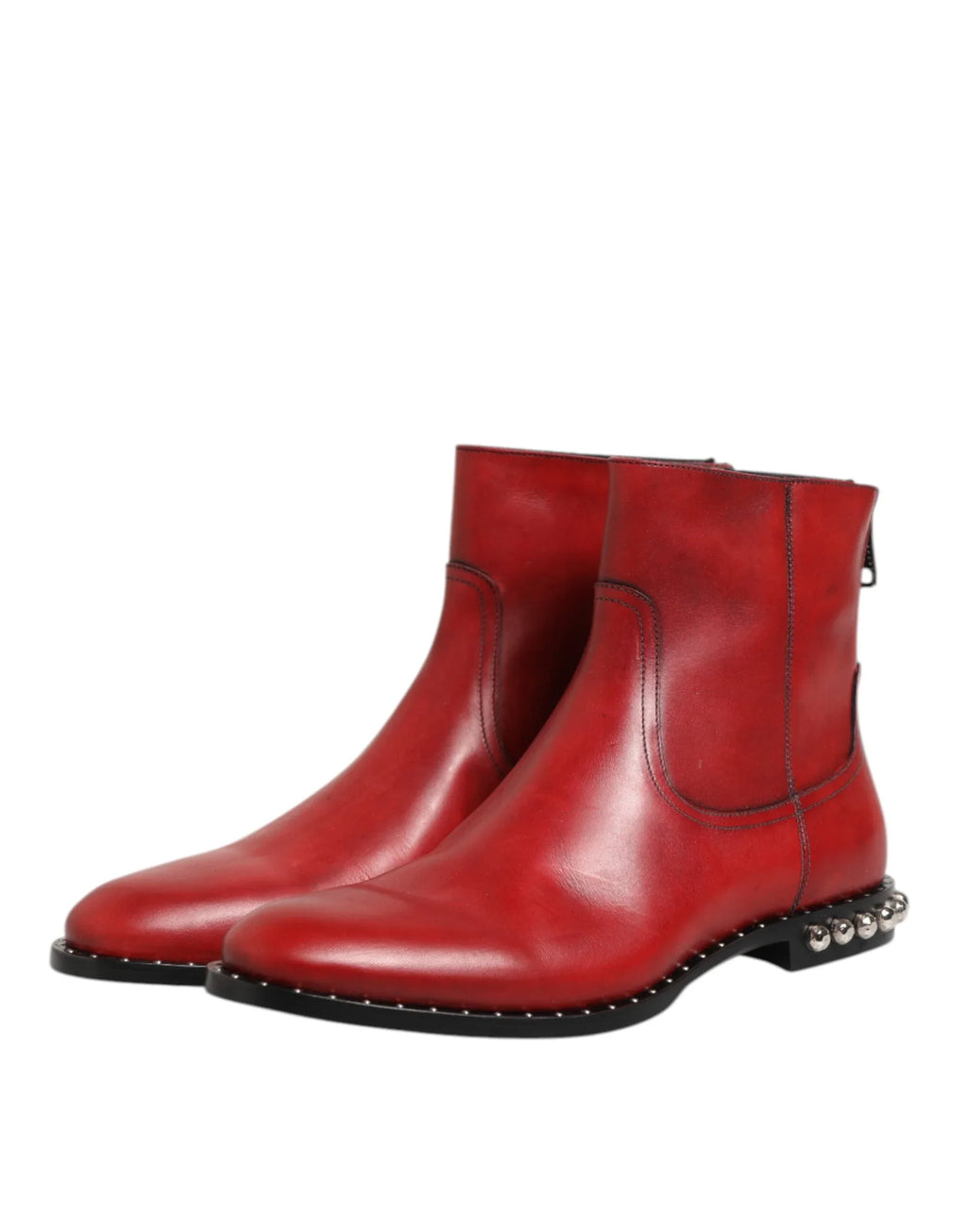 Dolce & Gabbana Red Studded Chelsea Short Ankle Boots Shoes - Zeiniez