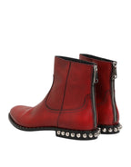 Dolce & Gabbana Red Studded Chelsea Short Ankle Boots Shoes - Zeiniez