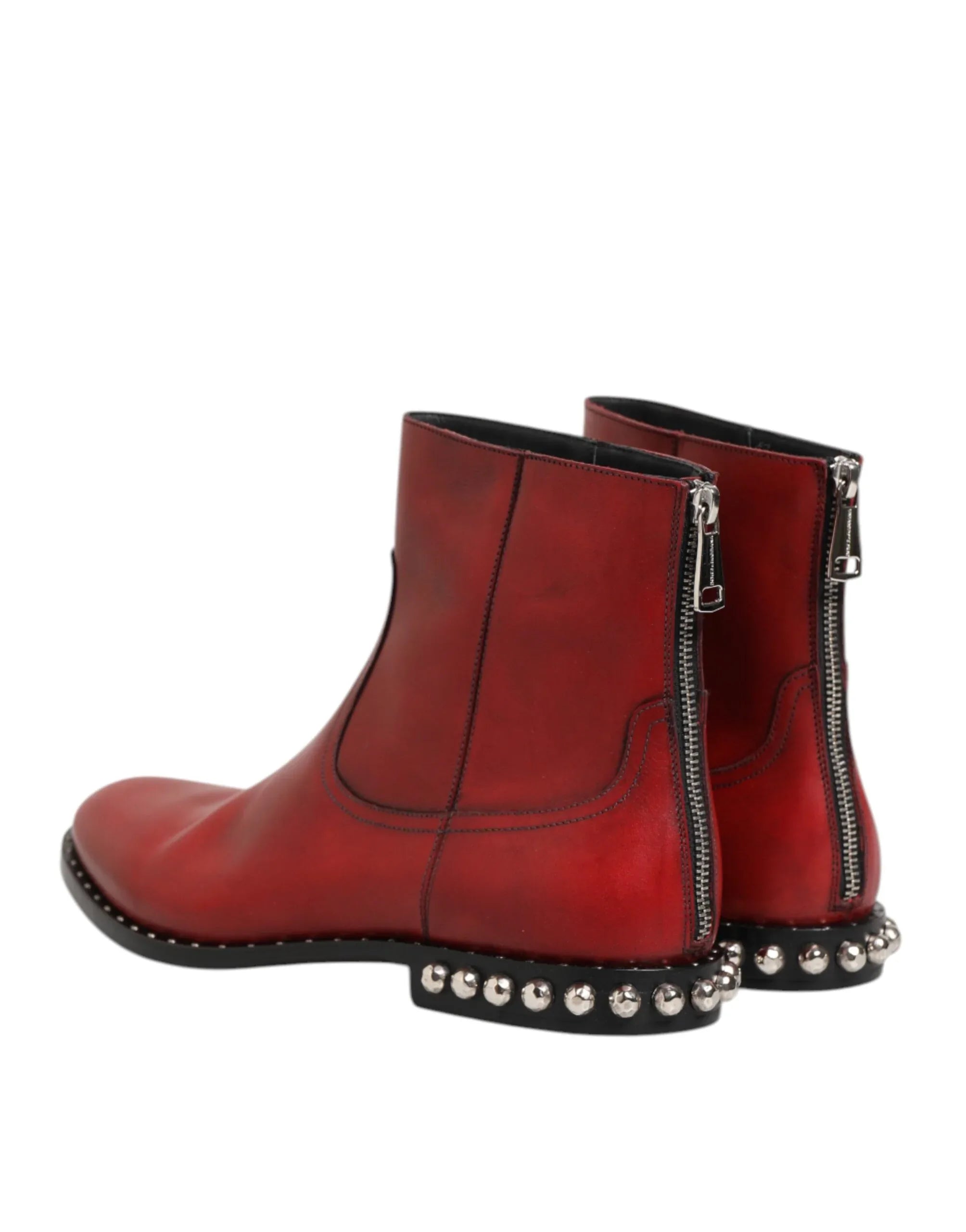 Dolce & Gabbana Red Studded Chelsea Short Ankle Boots Shoes - Zeiniez