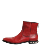 Dolce & Gabbana Red Studded Chelsea Short Ankle Boots Shoes