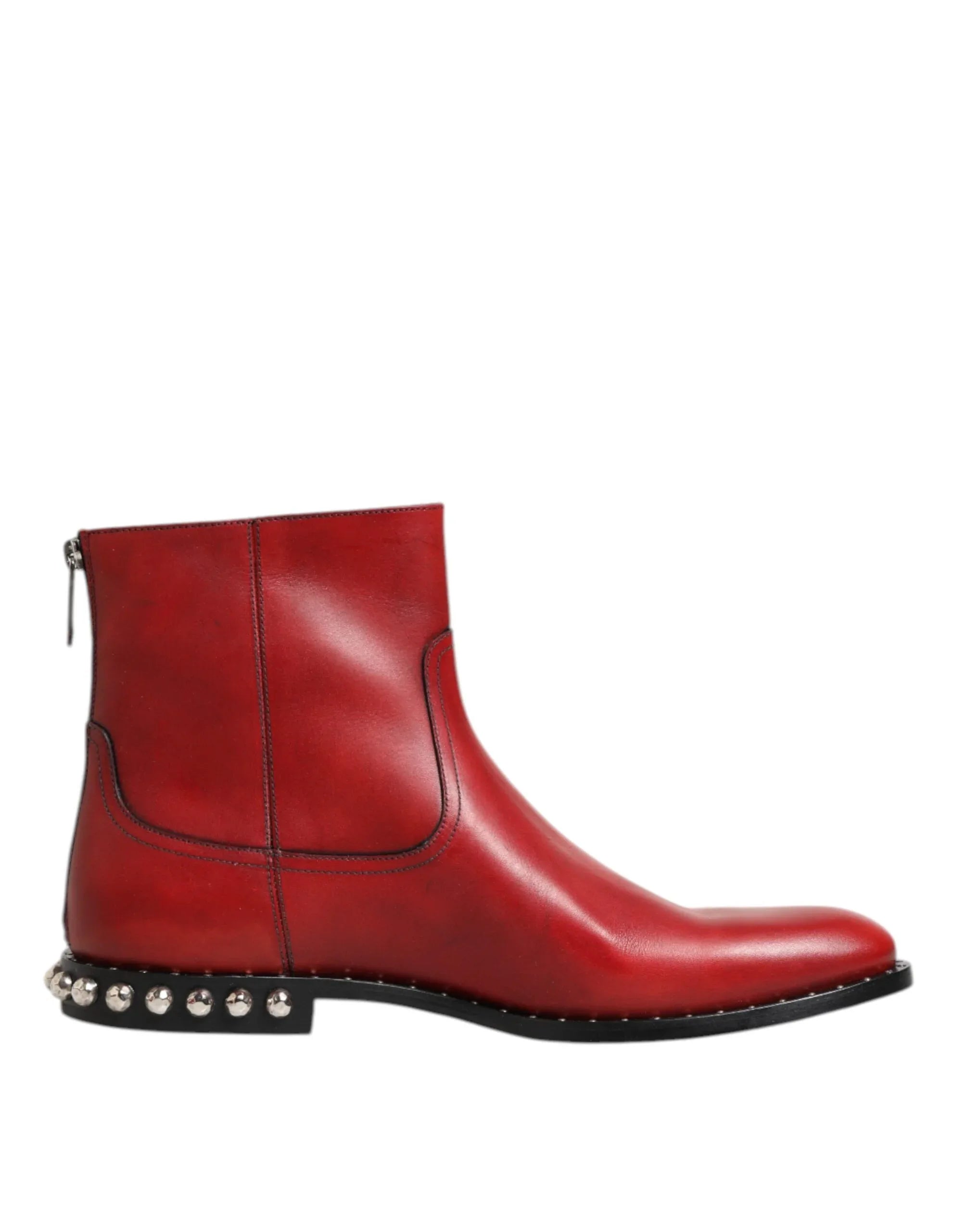 Dolce & Gabbana Red Studded Chelsea Short Ankle Boots Shoes - Zeiniez