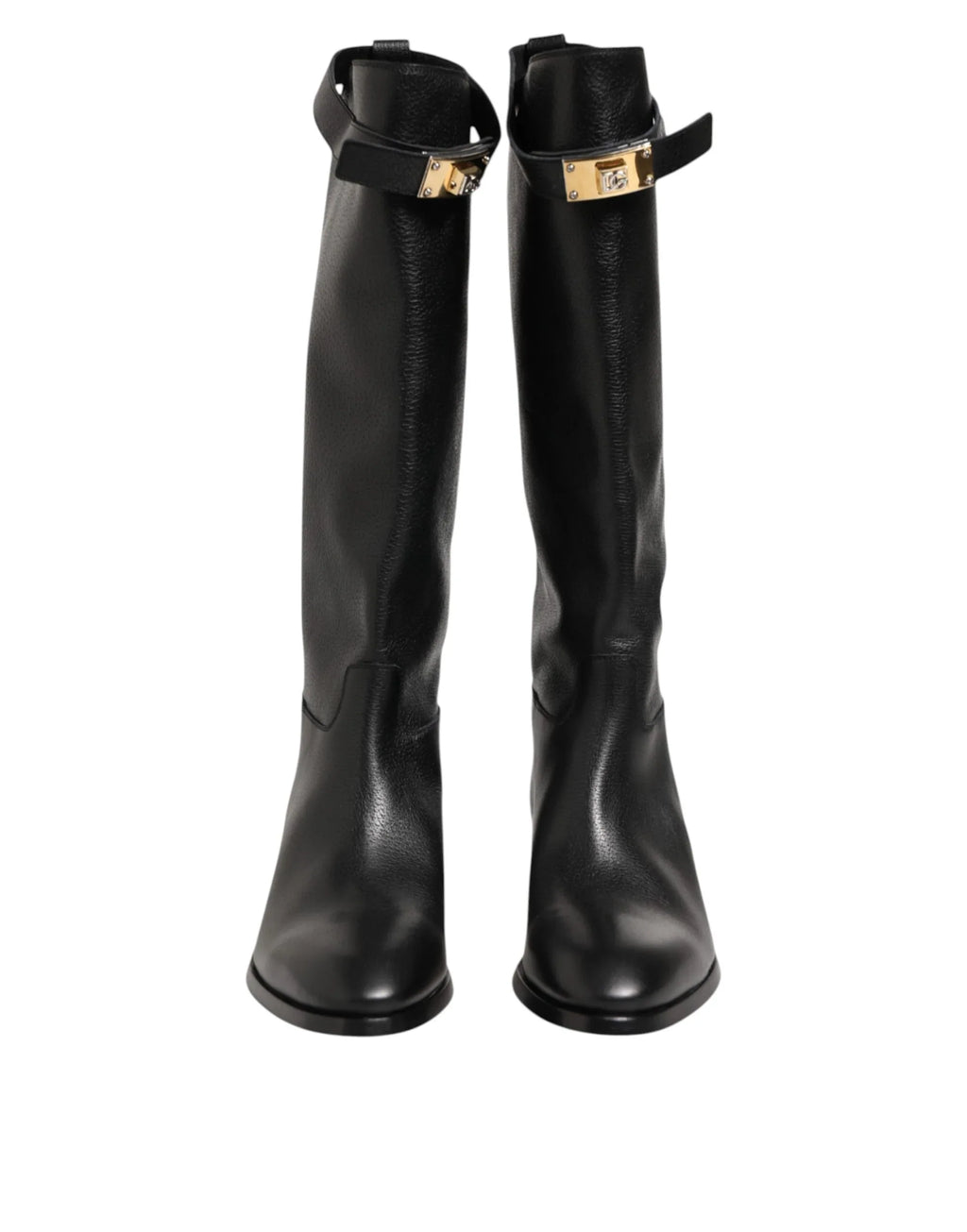 Dolce & Gabbana Black Logo Plaque Over The Calf Boots Shoes - Zeiniez