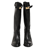 Dolce & Gabbana Black Logo Plaque Over The Calf Boots Shoes
