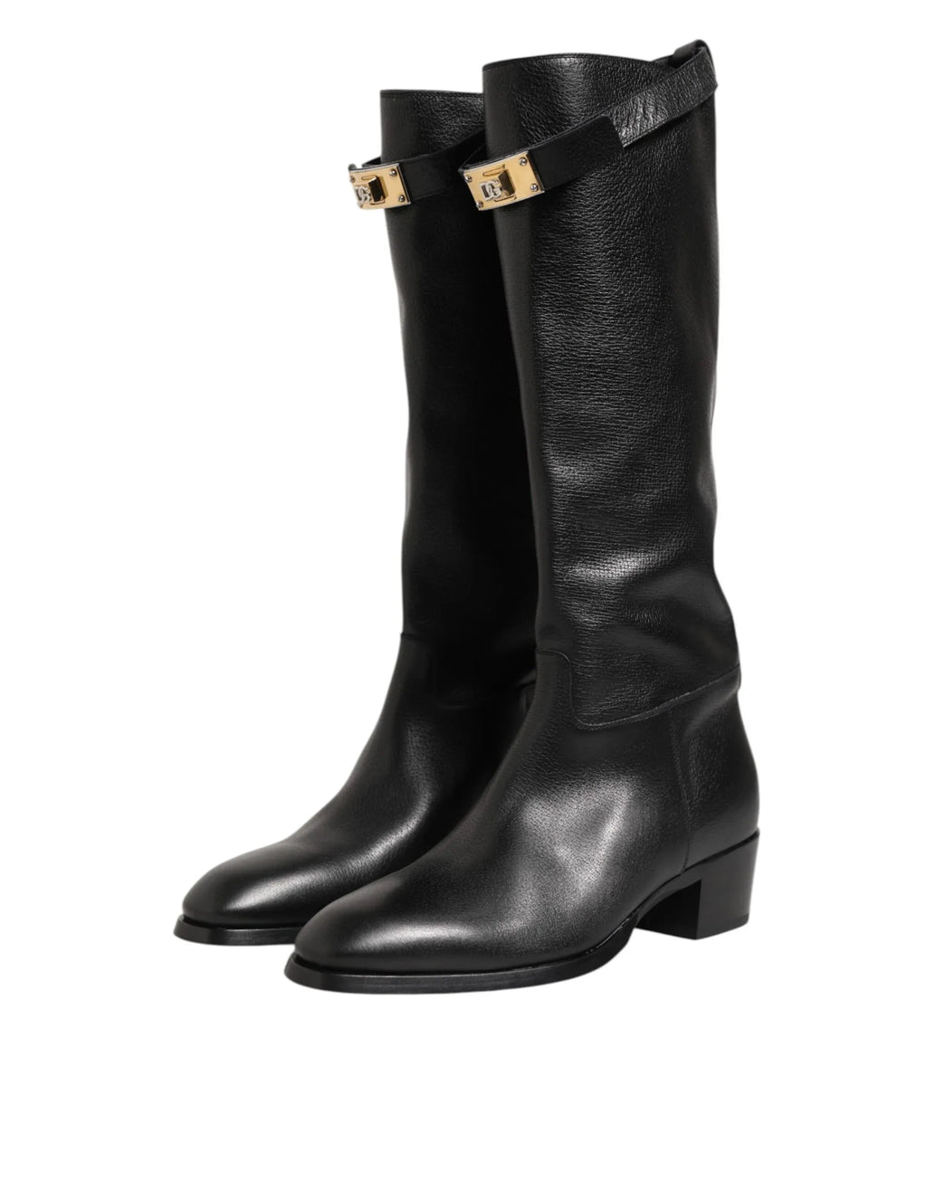 Dolce & Gabbana Black Logo Plaque Over The Calf Boots Shoes - Zeiniez