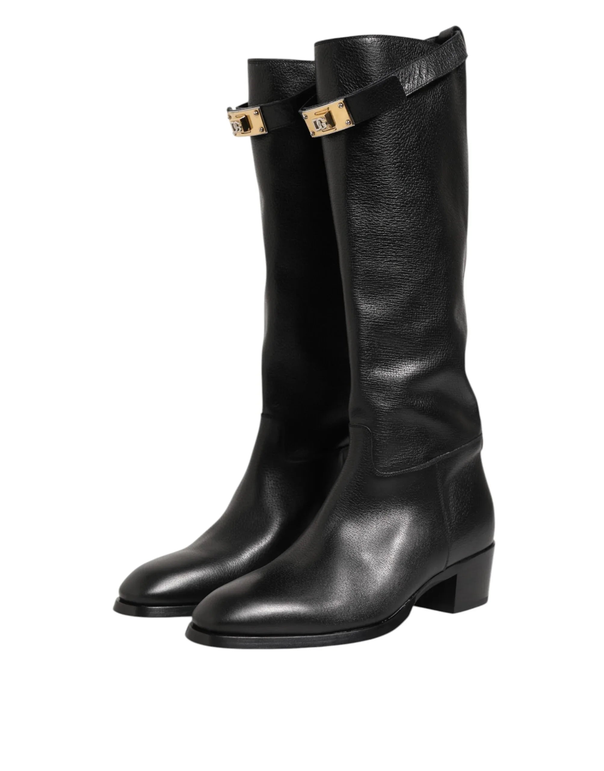 Dolce & Gabbana Black Logo Plaque Over The Calf Boots Shoes - Zeiniez