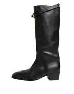Dolce & Gabbana Black Logo Plaque Over The Calf Boots Shoes - Zeiniez