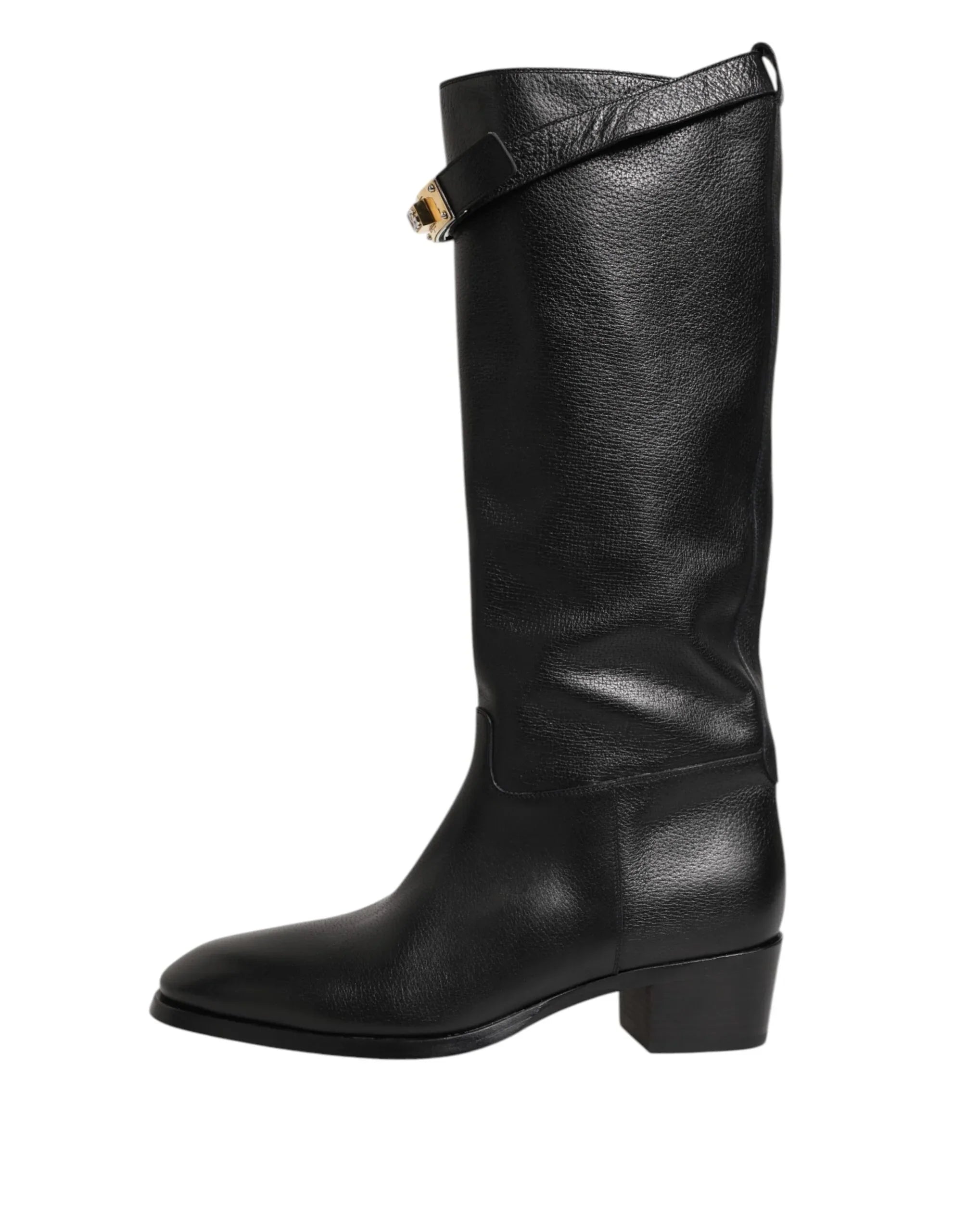 Dolce & Gabbana Black Logo Plaque Over The Calf Boots Shoes - Zeiniez