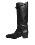 Dolce & Gabbana Black Logo Plaque Over The Calf Boots Shoes