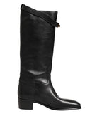 Dolce & Gabbana Black Logo Plaque Over The Calf Boots Shoes - Zeiniez