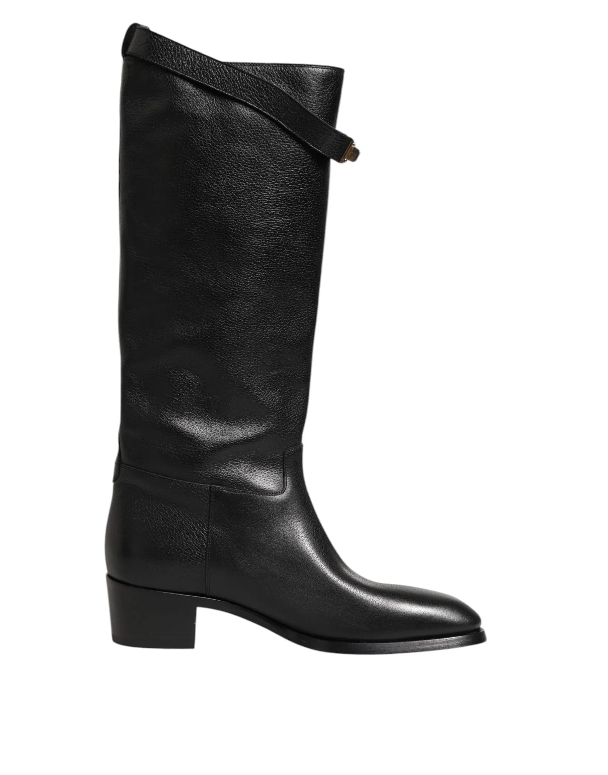 Dolce & Gabbana Black Logo Plaque Over The Calf Boots Shoes - Zeiniez