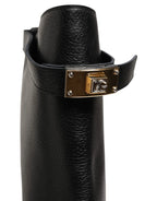 Dolce & Gabbana Black Logo Plaque Over The Calf Boots Shoes - Zeiniez