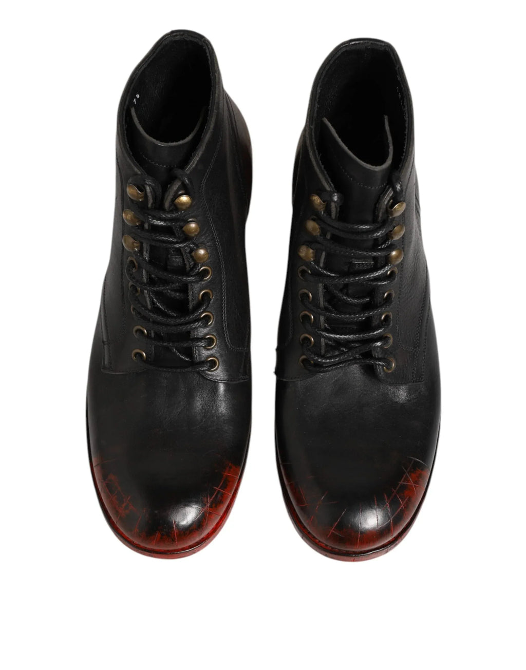 Dolce & Gabbana Black Red Lace Up Short Ankle Boot Shoes - Zeiniez