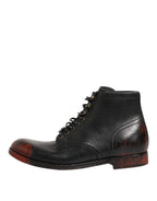 Dolce & Gabbana Black Red Lace Up Short Ankle Boot Shoes