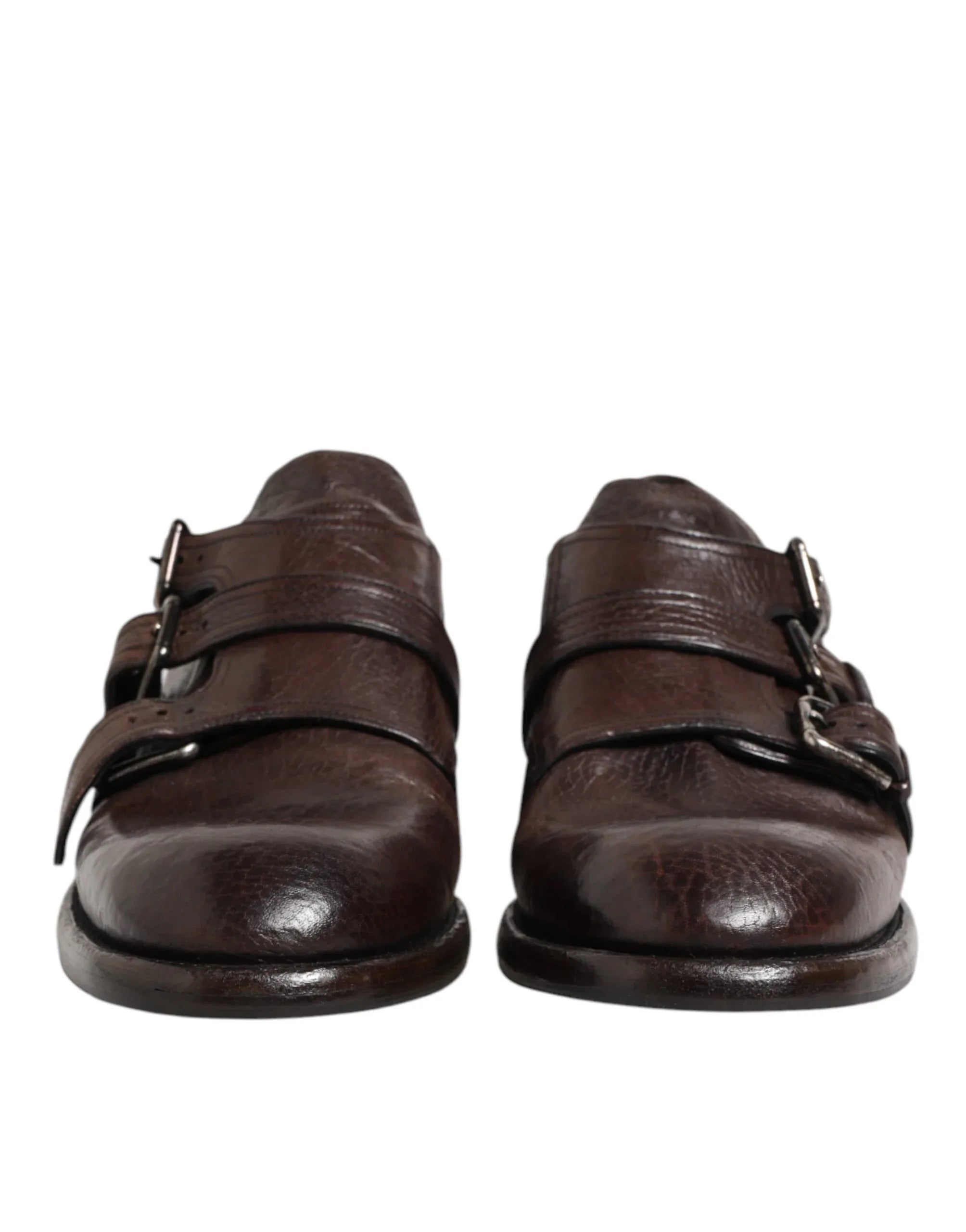Dolce & Gabbana Brown Leather Monk Strap Formal Derby Shoes - Zeiniez