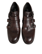 Dolce & Gabbana Brown Leather Monk Strap Formal Derby Shoes - Zeiniez
