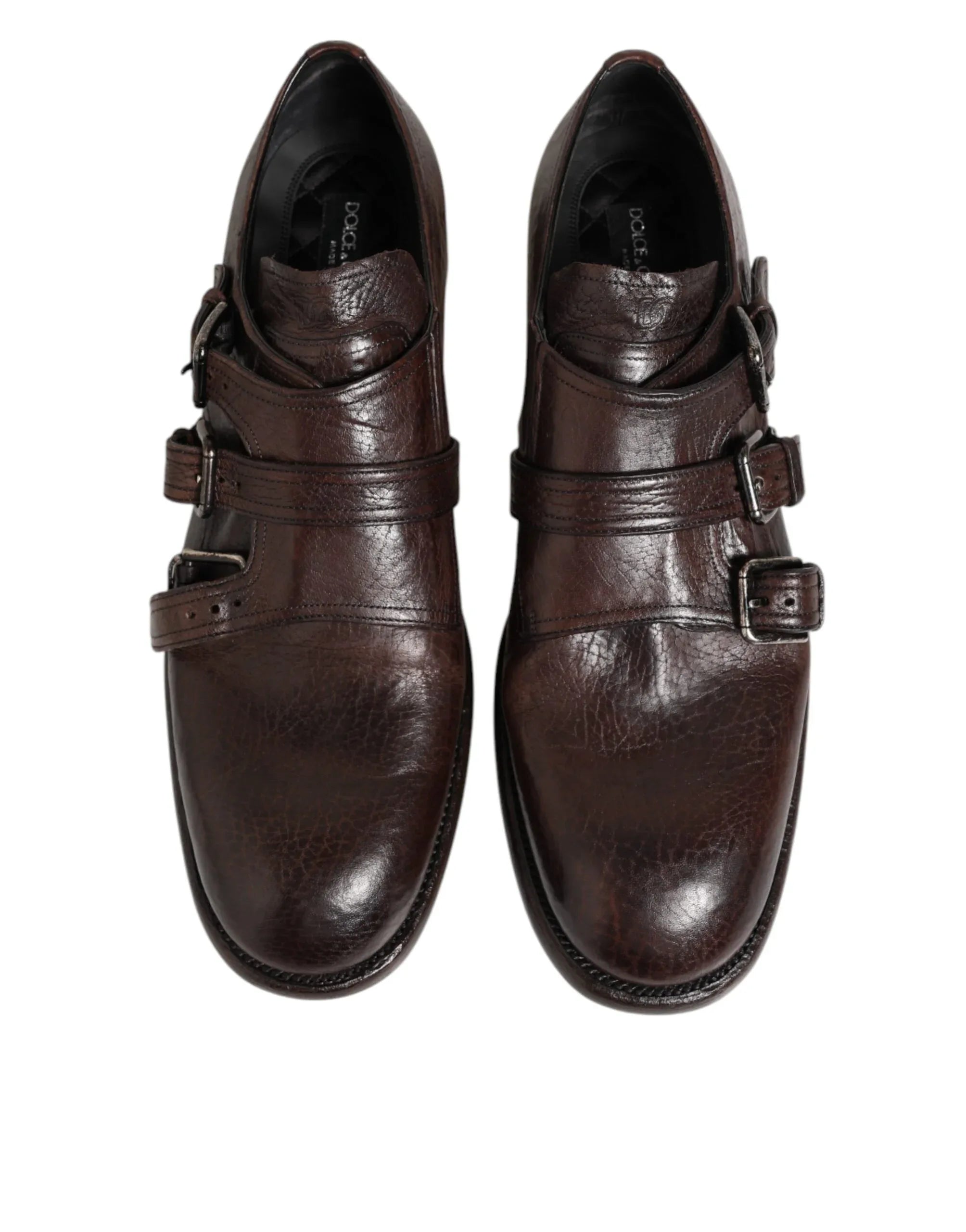 Dolce & Gabbana Brown Leather Monk Strap Formal Derby Shoes - Zeiniez
