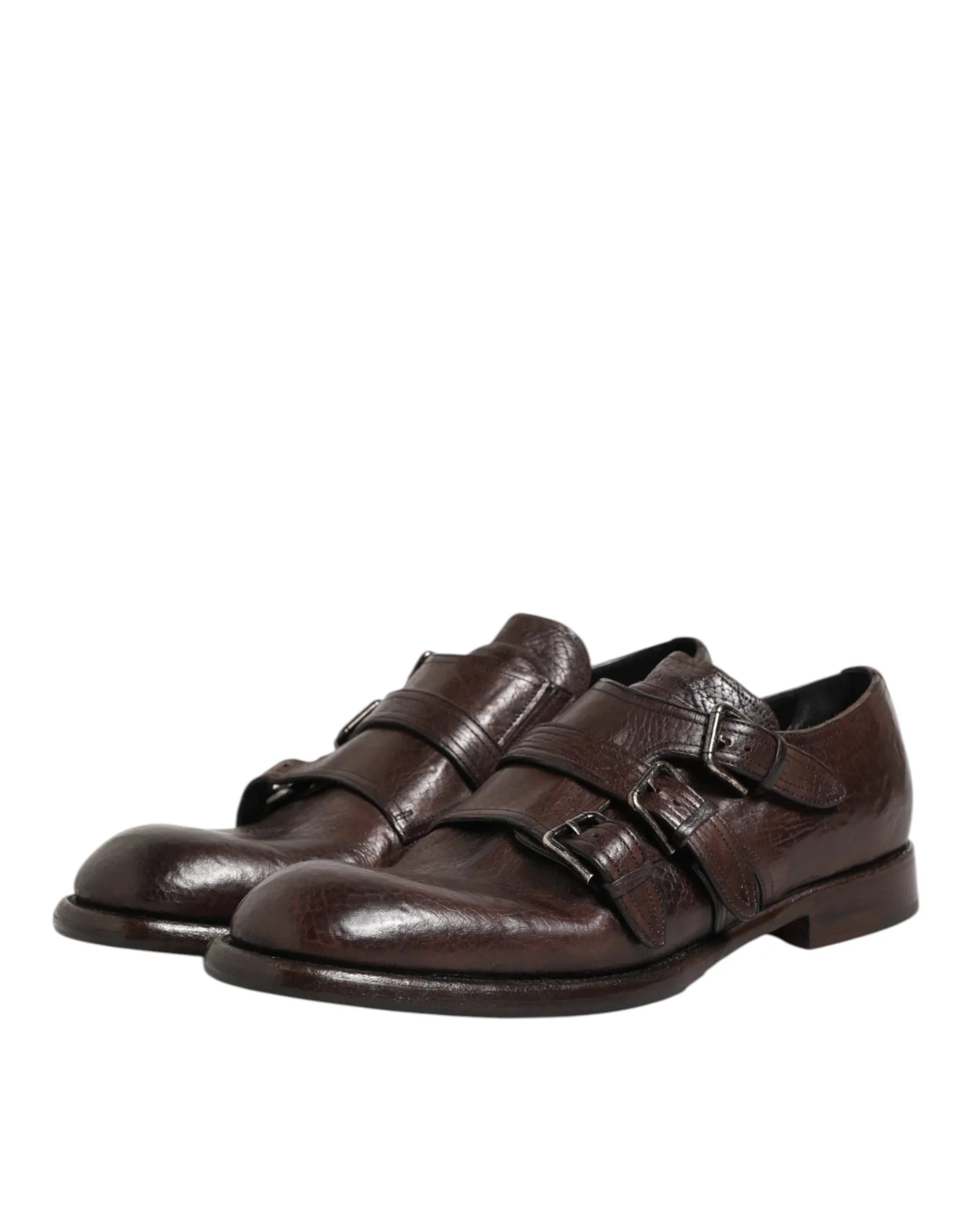 Dolce & Gabbana Brown Leather Monk Strap Formal Derby Shoes - Zeiniez