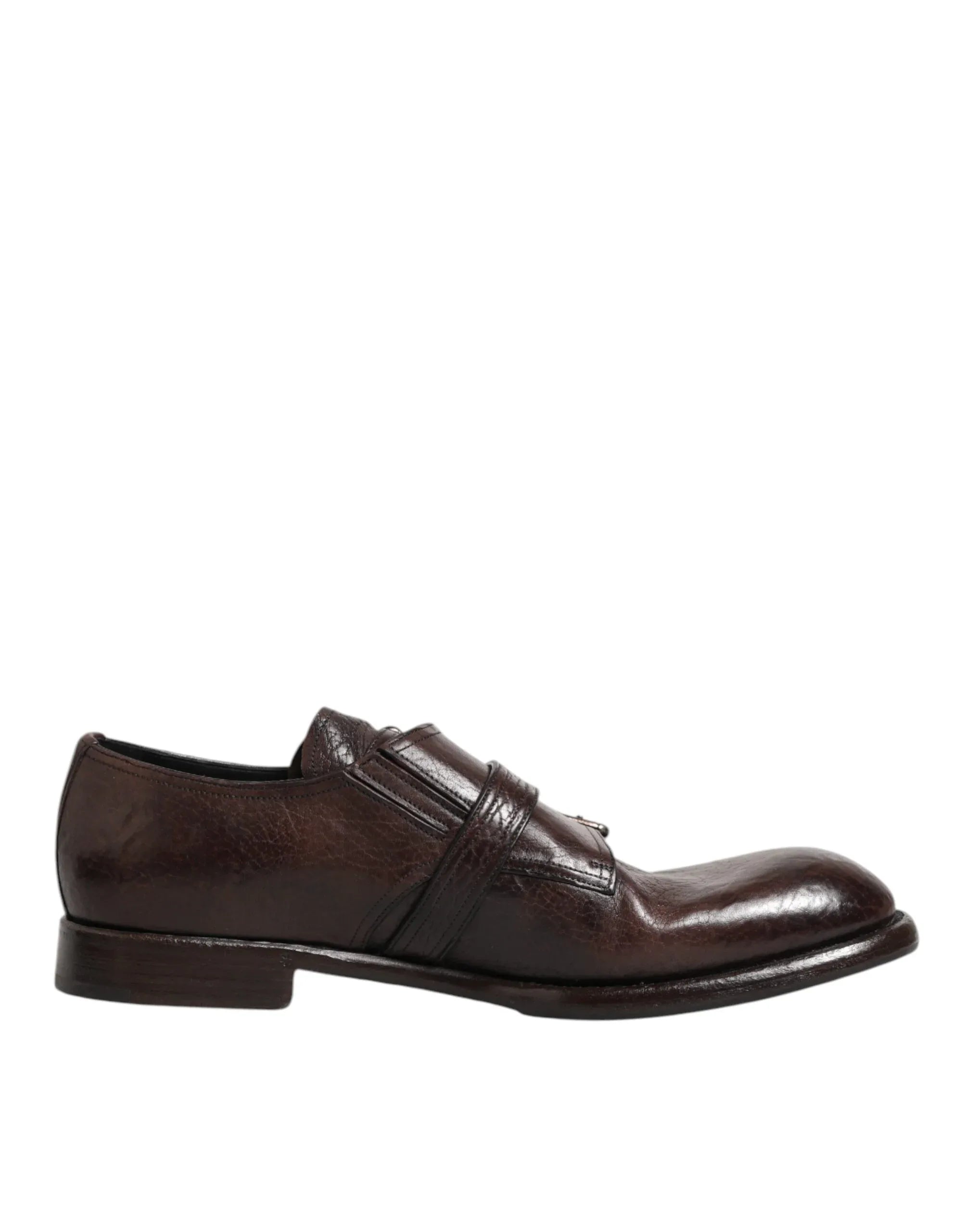 Dolce & Gabbana Brown Leather Monk Strap Formal Derby Shoes - Zeiniez