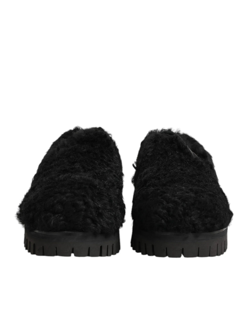 Dolce & Gabbana Dress Black Fur Leather Slippers Men Shoes - Zeiniez