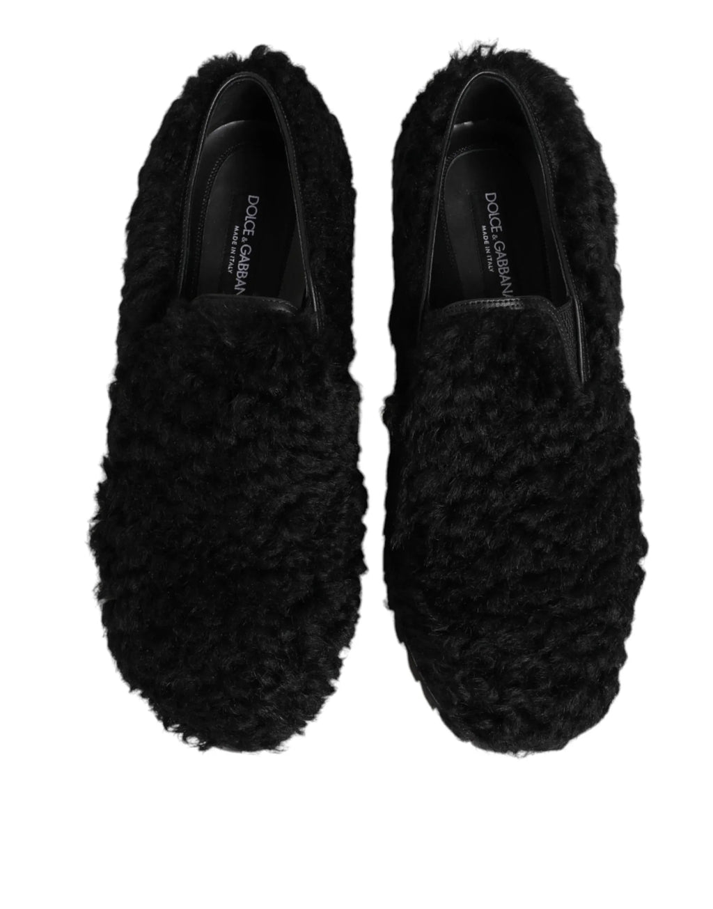 Dolce & Gabbana Dress Black Fur Leather Slippers Men Shoes - Zeiniez