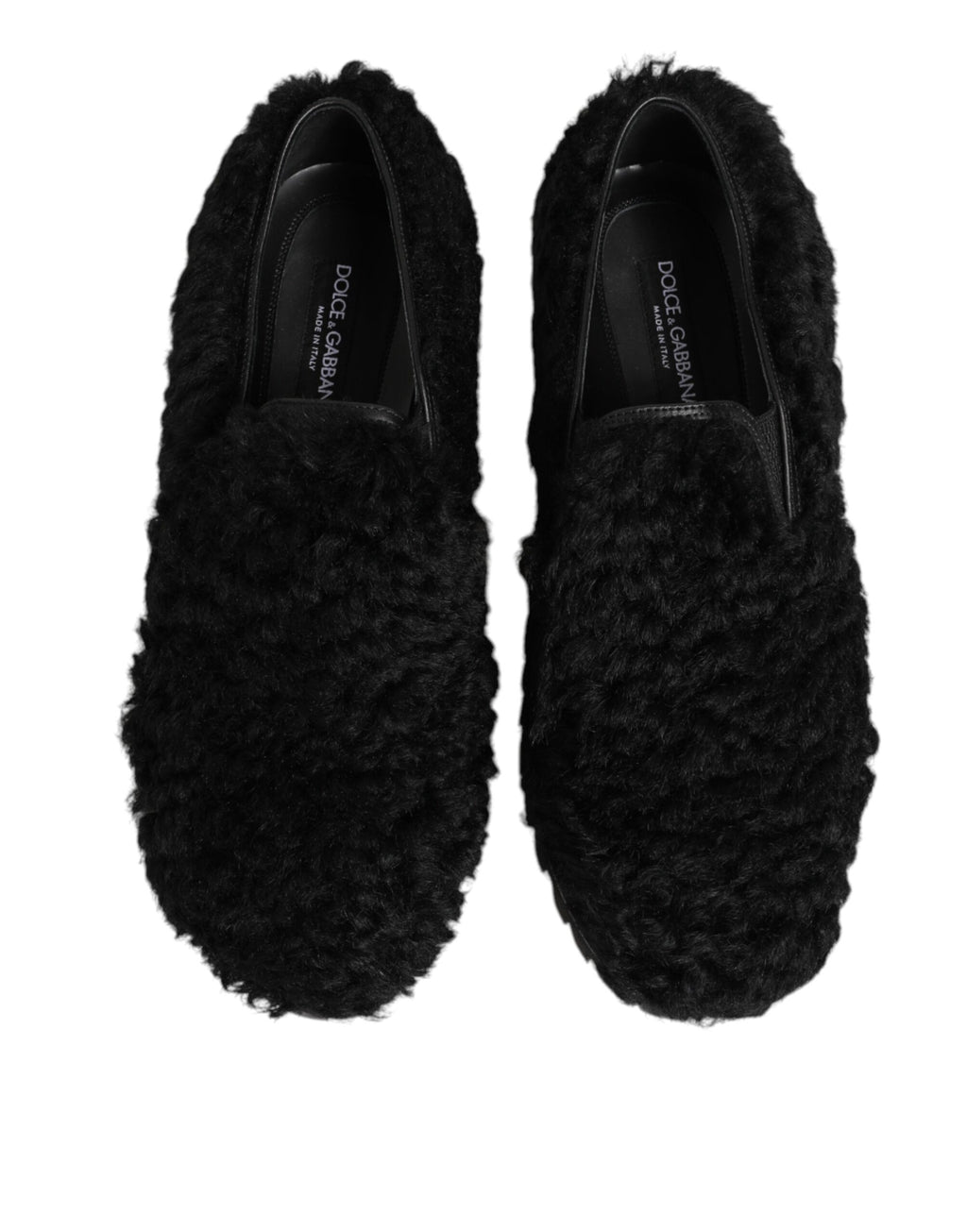 Dolce & Gabbana Dress Black Fur Leather Slippers Men Shoes