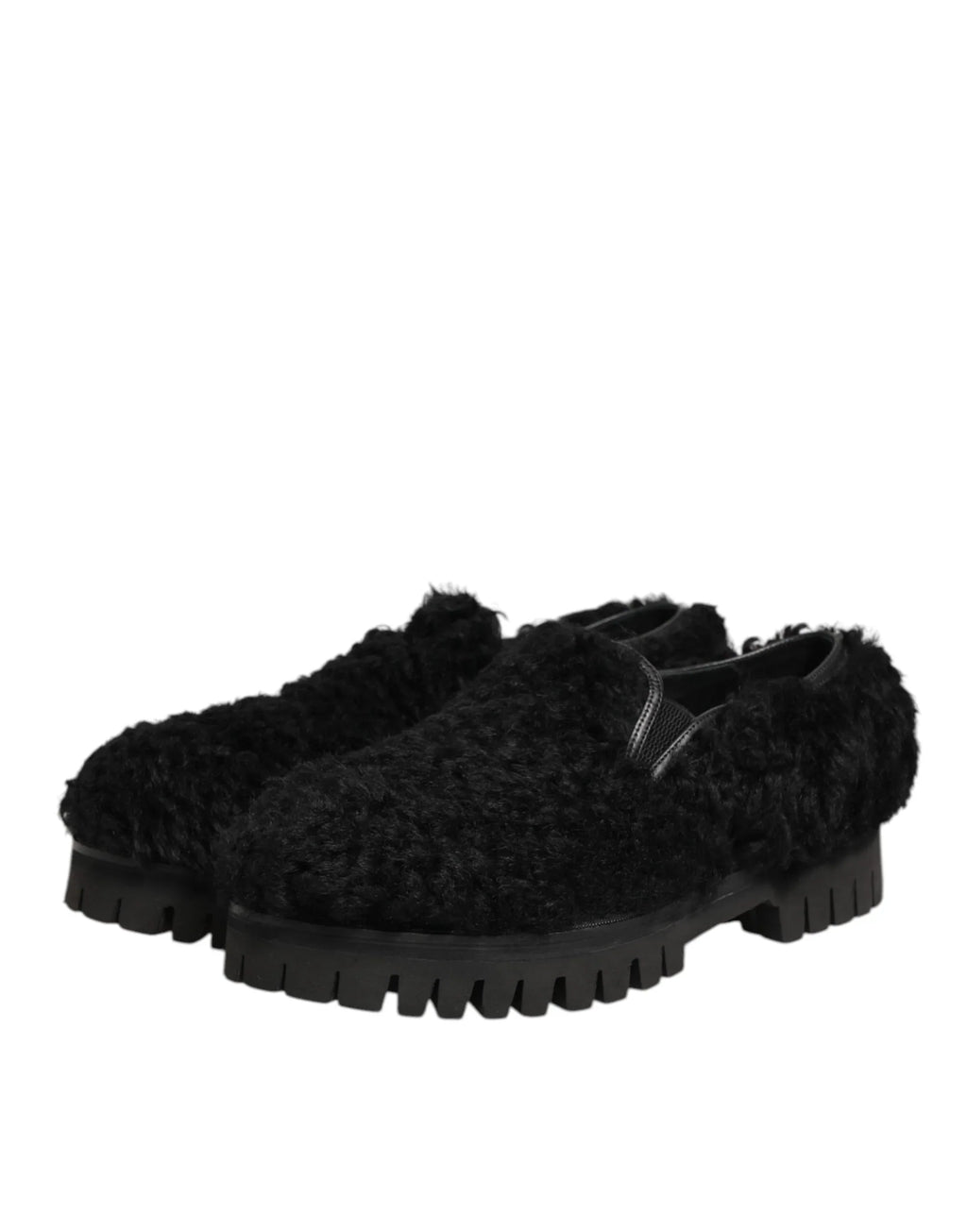 Dolce & Gabbana Dress Black Fur Leather Slippers Men Shoes - Zeiniez