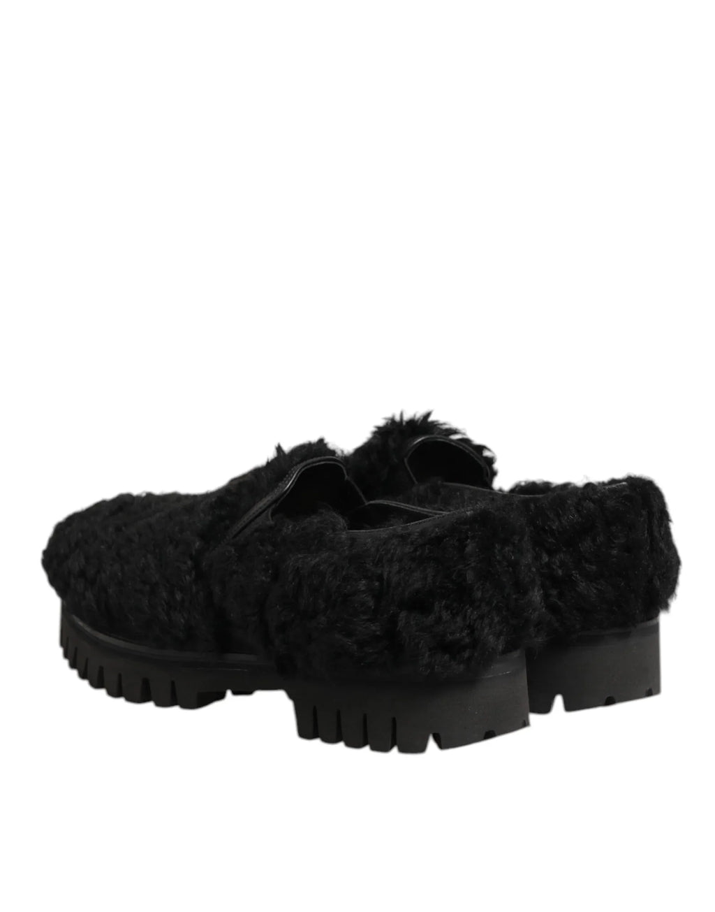 Dolce & Gabbana Dress Black Fur Leather Slippers Men Shoes - Zeiniez
