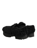 Dolce & Gabbana Dress Black Fur Leather Slippers Men Shoes - Zeiniez